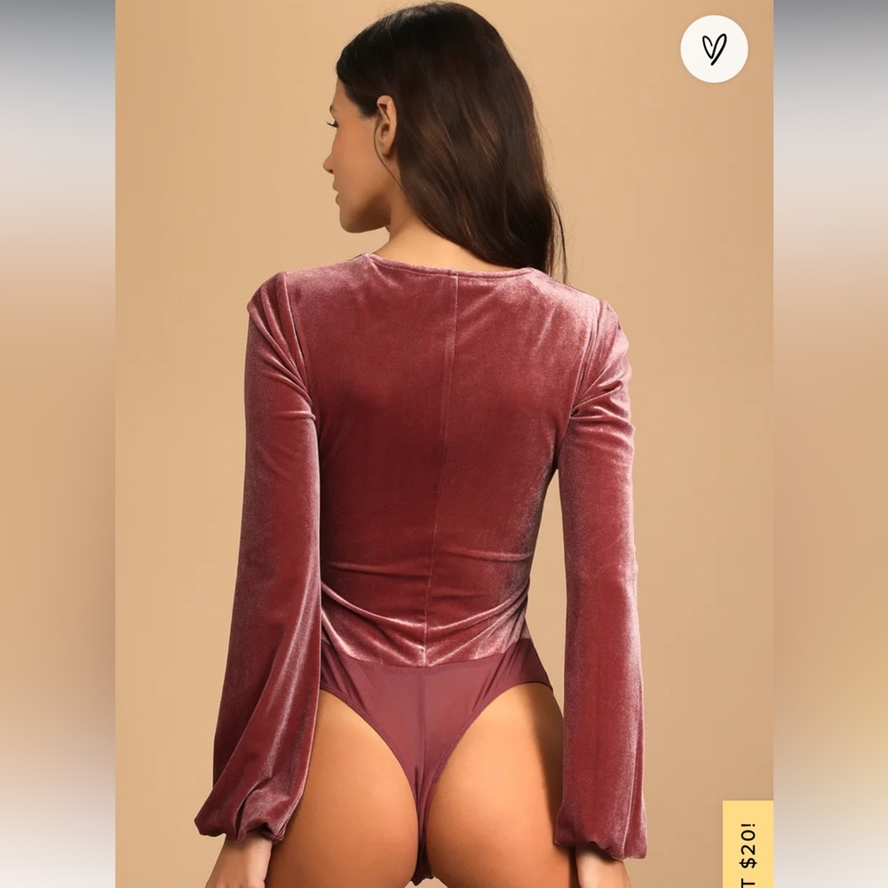 Lulus - Upgraded Style Mauve Velvet Long Sleeve Tie-Front Bodysuit - Picture 3 of 15